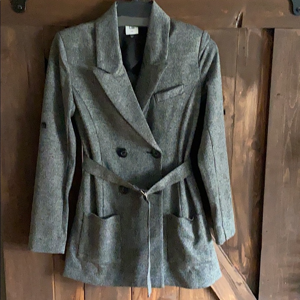 Houndstooth Belted long Blazer